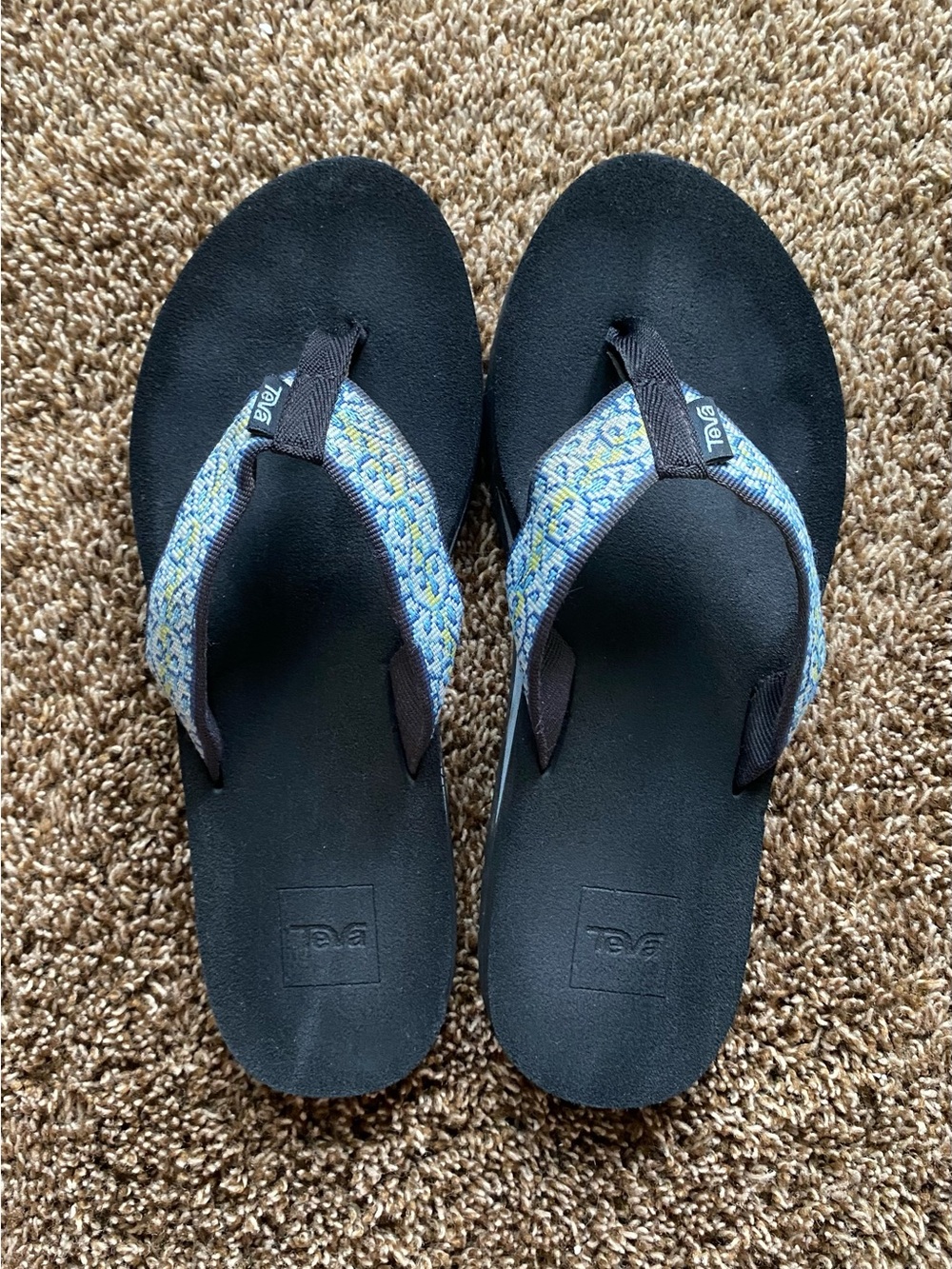 Teva Mush Flip Flops Women’s Size 8 Blue Pattern Comfort Thong Sandals